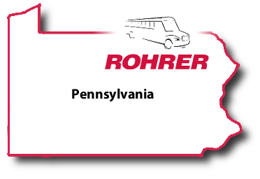 Rohrer bus logo on Outline of the state of Pennsylvania