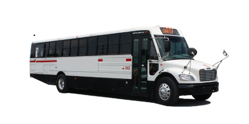 White small shuttle charter bus