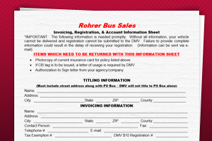 Rohrer bus sales invoicing sheet