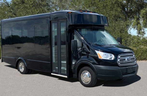 black bus parked in parking lot